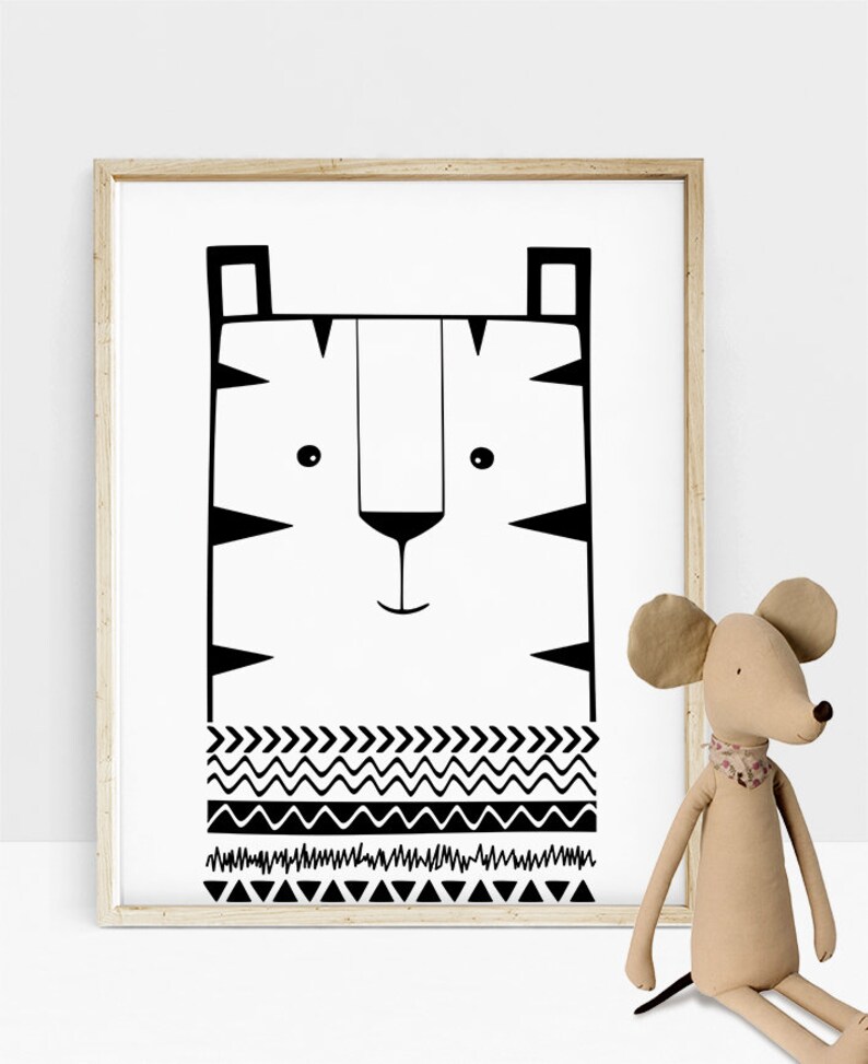 Kids Wall Decor Tiger Nursery Art Black and White Baby Room Etsy