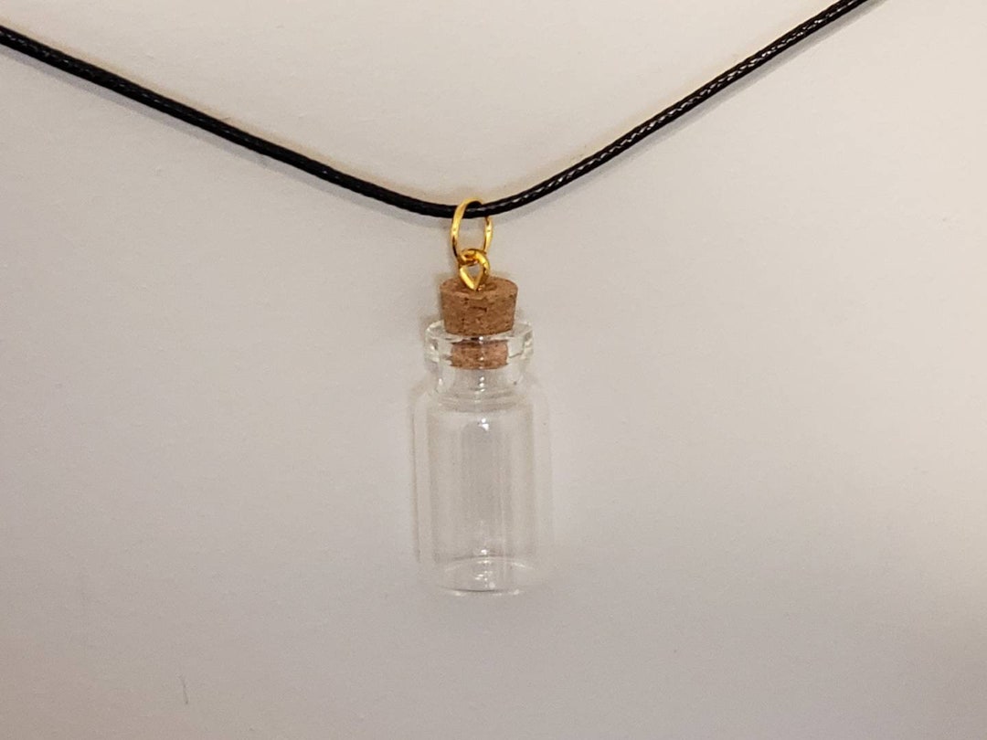 GOLD Empty Fillable Mini Glass Bottle Charm Corked Stopper Black Cord