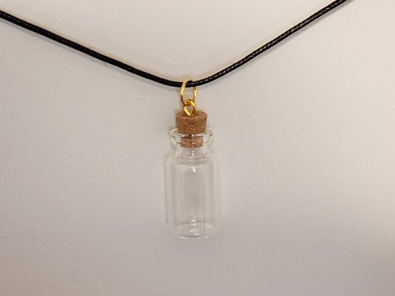 GOLD Empty Fillable Mini Glass Bottle Charm Corked Stopper Black