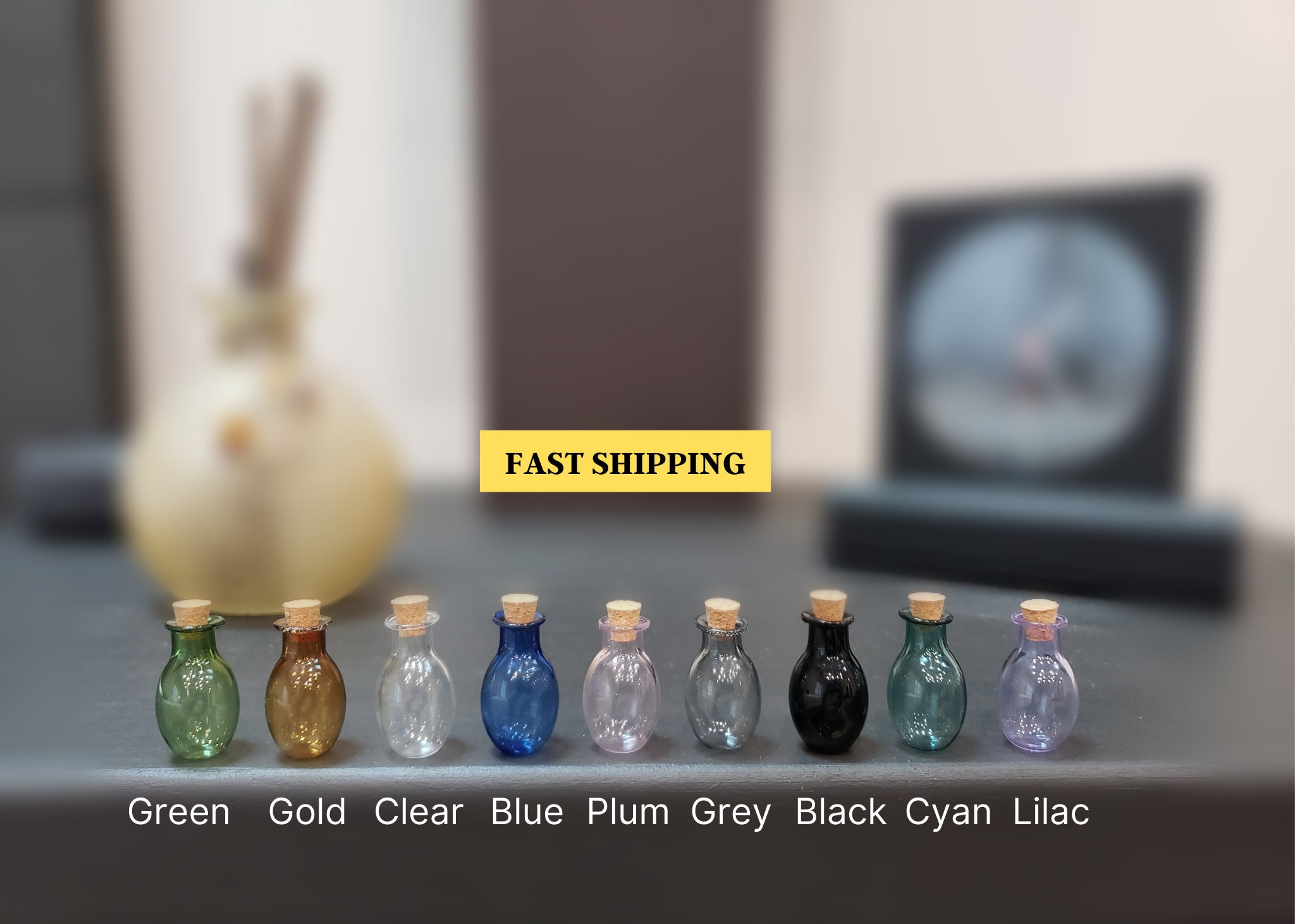 Mini Bouteille En Verre Pour Maison De Poupée + 4 Petites Perles œil - NEUF