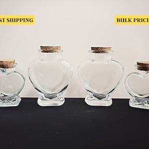 Heart Shaped Glass Bottles | Clear Empty Vials with Cork Lids for DIY Love Spell | Mini Apothecary Jars | Small & LG Size