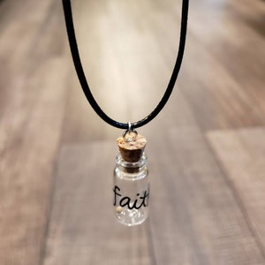 Faith Mustard seed glass bottle charm pendant Black cord necklace Easter Basket Mothers Day Graduation Bulk