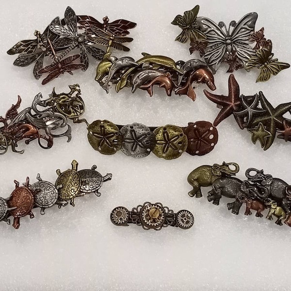 Turtle Hair Barrette METAL Dolphin Butterfly Dragonfly Starfish Sand Dollar Dragon Steampunk Hair Accessory Pin Closeout