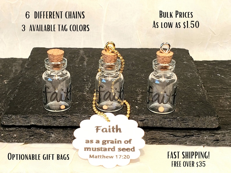 Faith Mustard Seed Mini Glass Bottle Charm-Church Event-Wedding-Baptism-Bulk Inspirational Christian Jewelry-Women's Retreat Gift-Get Well 