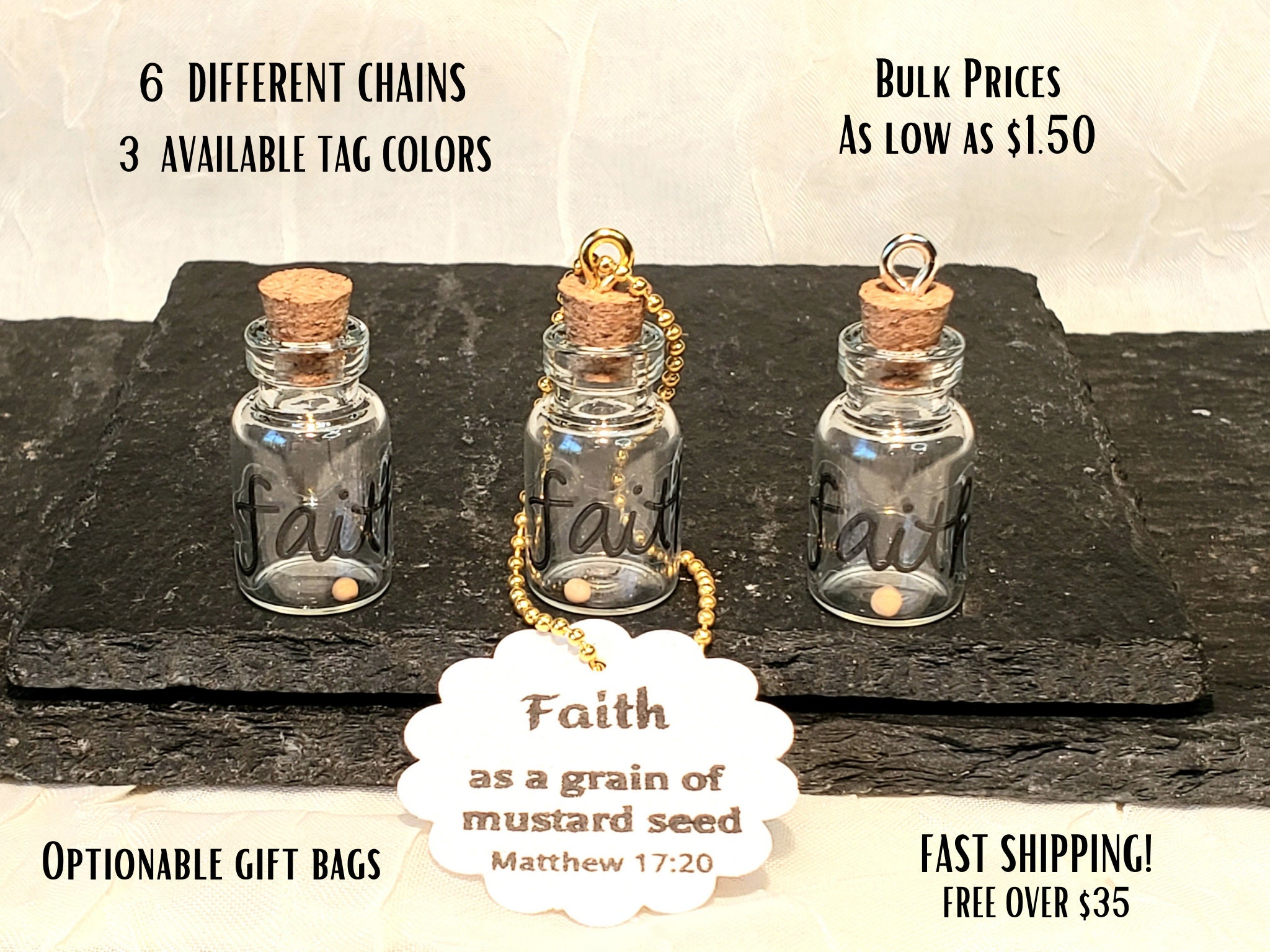 Faith Mustard Seed Mini Glass Bottle Charm-Church Event-Wedding-Baptism-Bulk Inspirational Christian Jewelry-Mother's day Easter Retreat