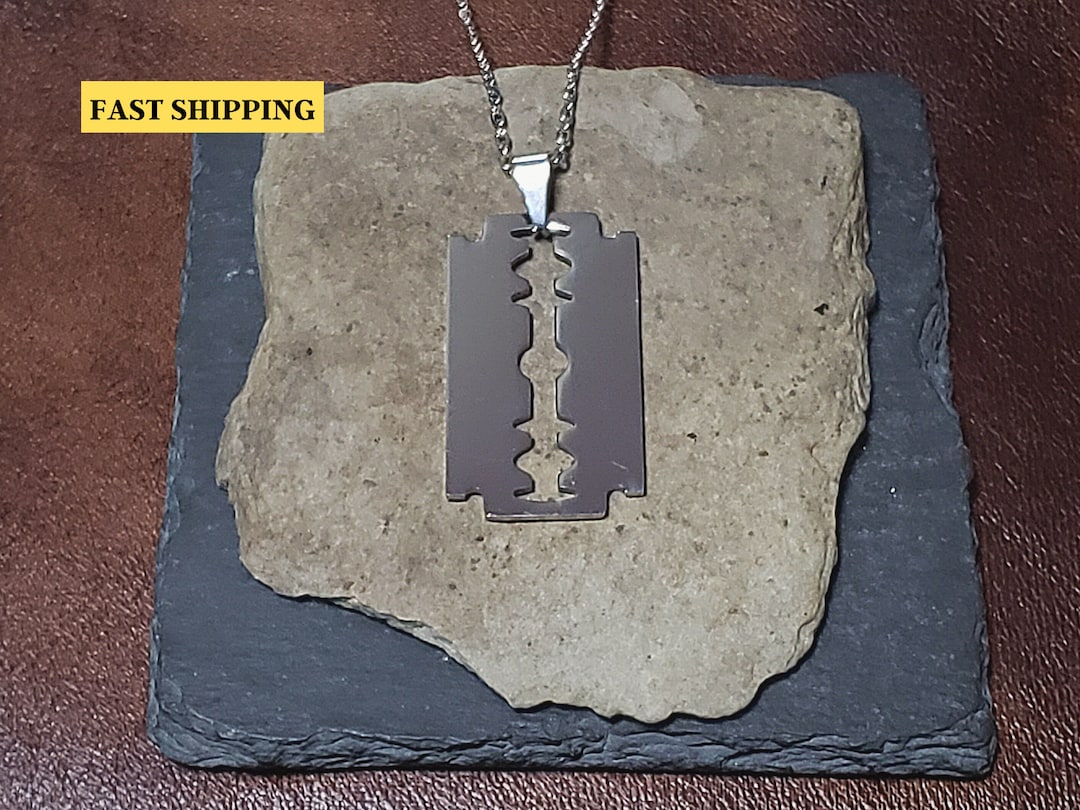 Stainless Steel Razor Blade Necklace Brushed Finish Pendant Etsy