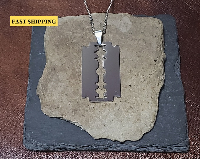 Stainless Steel Razor Blade Necklace | Brushed Finish Pendant | Razor ...