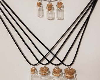 Empty fillable mini glass bottle charm corked stopper Black cord necklace Pendant Tiny Jar jewelry Stocking Stuffer Graduation b