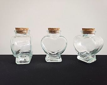 Heart Shaped Glass Bottles | Clear Empty Vials with Cork Lids for DIY Love Spell | Mini Apothecary Jars