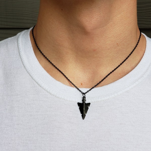 Men's Black ARROWHEAD - Black Stainless Steel Necklace | Minimalist, Hypoallergenic | Black Or Silver Stainless Pendant | Men's Jewelry