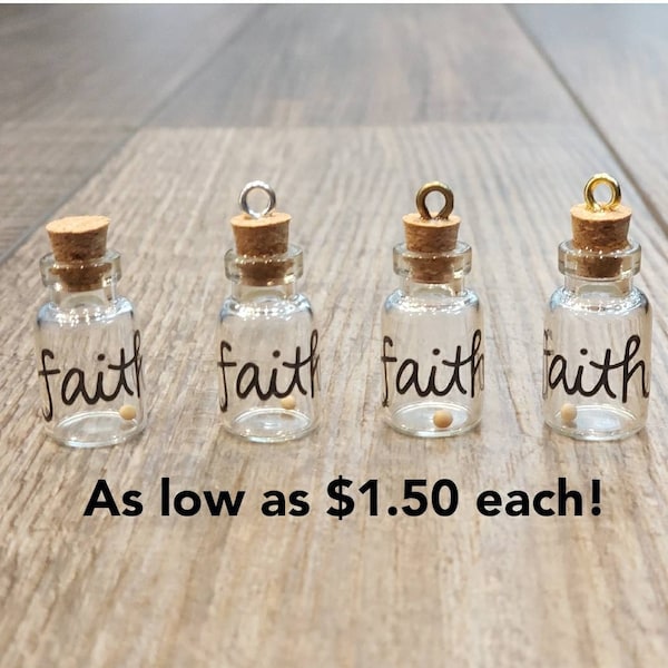 Faith Mustard Seed Glass Bottle Charm Mini gift school Church Weddings Baptism Bulk Inspirational Christian jewelry Easter Basket 3c