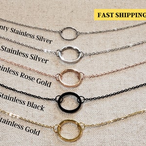Stainless Steel Karma Eternity Circle Necklace | 5 Different Choices -Black - Gold -Rose Gold - SS | Hypo Allergenic, Waterproof, Minimalist