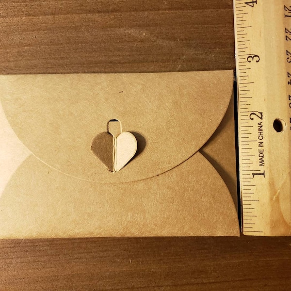 Rustic Gift card holder envelopes heart clasp reusable  70x100mm  2 3/4x4 1/8 inch stocking stuffer