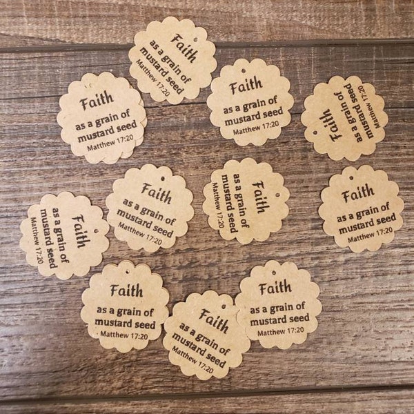 CUSTOMizable Faith as a Grain of Mustard Seed hang tags on brown craft paper  Custom choose your own words