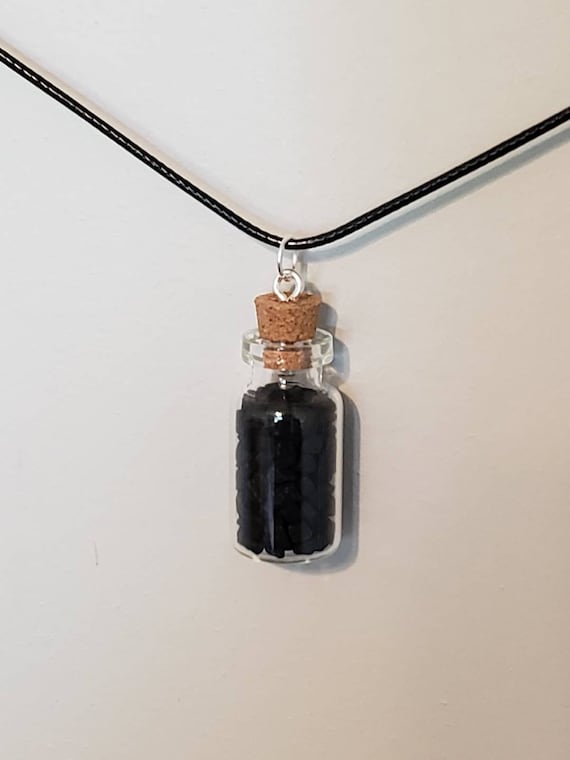 Black Salt Mini Glass Bottle Charm Corked Stopper Cord Etsy