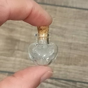HEART glass bottle Tiny clear  or round sphere, hexagon, cuboid cube, w cork lid Empty Bulk