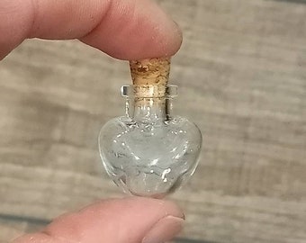 HEART glass bottle Tiny clear  or round sphere, hexagon, cuboid cube, w cork lid Empty Bulk
