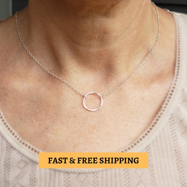 Sterling Silver Circle Karma Necklace | Eternity Hammered or Polished |Dainty Choker  Minimal Simple |8 Different Styles |Choose Your Length