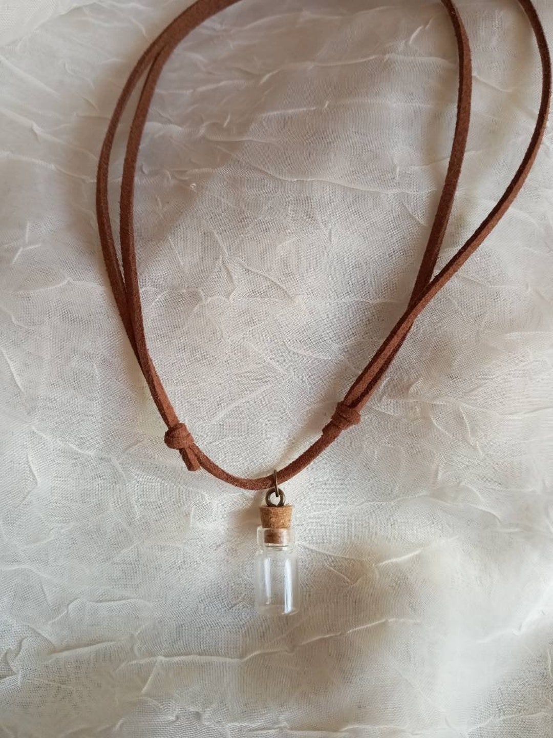 Mini Glass Bottle Charm Corked Stopper Slipknot Cord Necklace Etsy