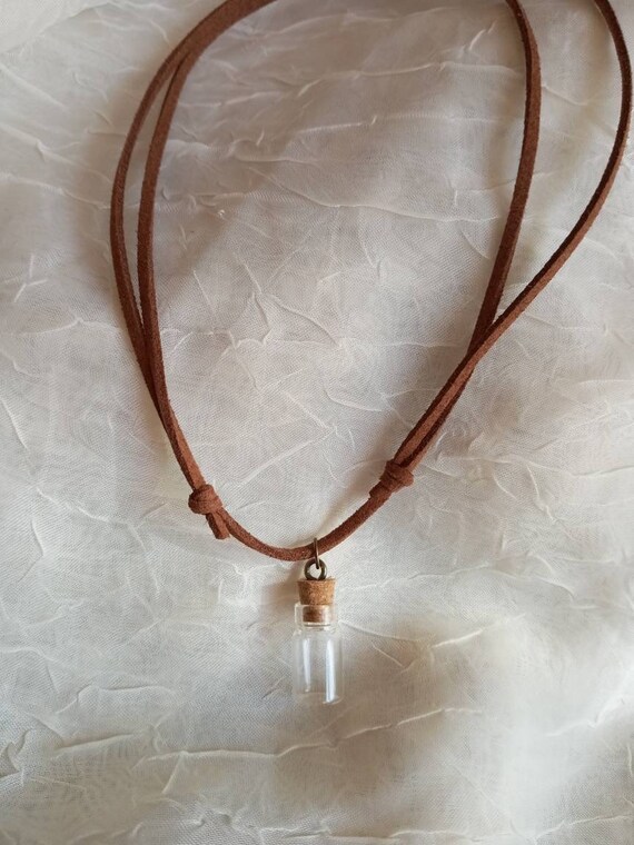 Mini Glass Bottle Charm Corked Stopper Slipknot Cord Necklace Etsy