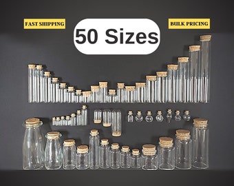 Empty Glass Bottles | 50 SIZES | BULK PRICES | Diy Fillable Tiny Quality Clear Vase | Jar W/Cork Lid | Mini Pendant Vials for Herbs