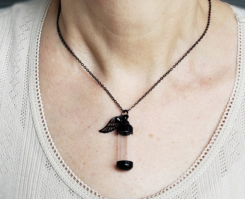 BLACK Empty Fillable Vial Bottle Stainless Steel Necklace Etsy