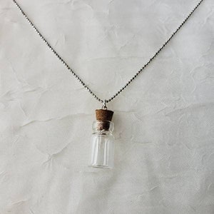 Sterling Silver EMPTY bottle necklace Glass jar charm w cork Pendant Mothers Day Graduation