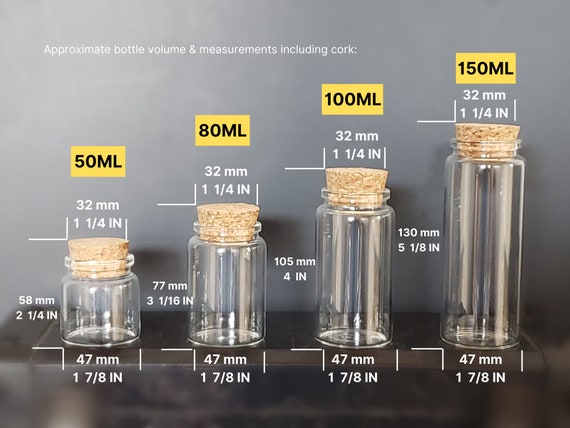 Large Glass Bottles | 50 - 80 - 100 - 150 ML | DIY Empty Fillable Quality Clear Vase/jar W/cork | Vials for Herbs, Tea's, Spices, Home Décor