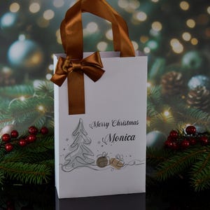 Christmas bag with holiday graphics, Christmas gift packaging, Holiday gift bag with design, Christmas gift bag red or white, Custom gift