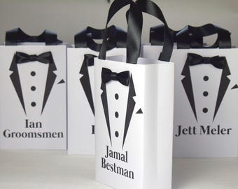 Personalized Groomsmen Gift Bag, White Suit Design