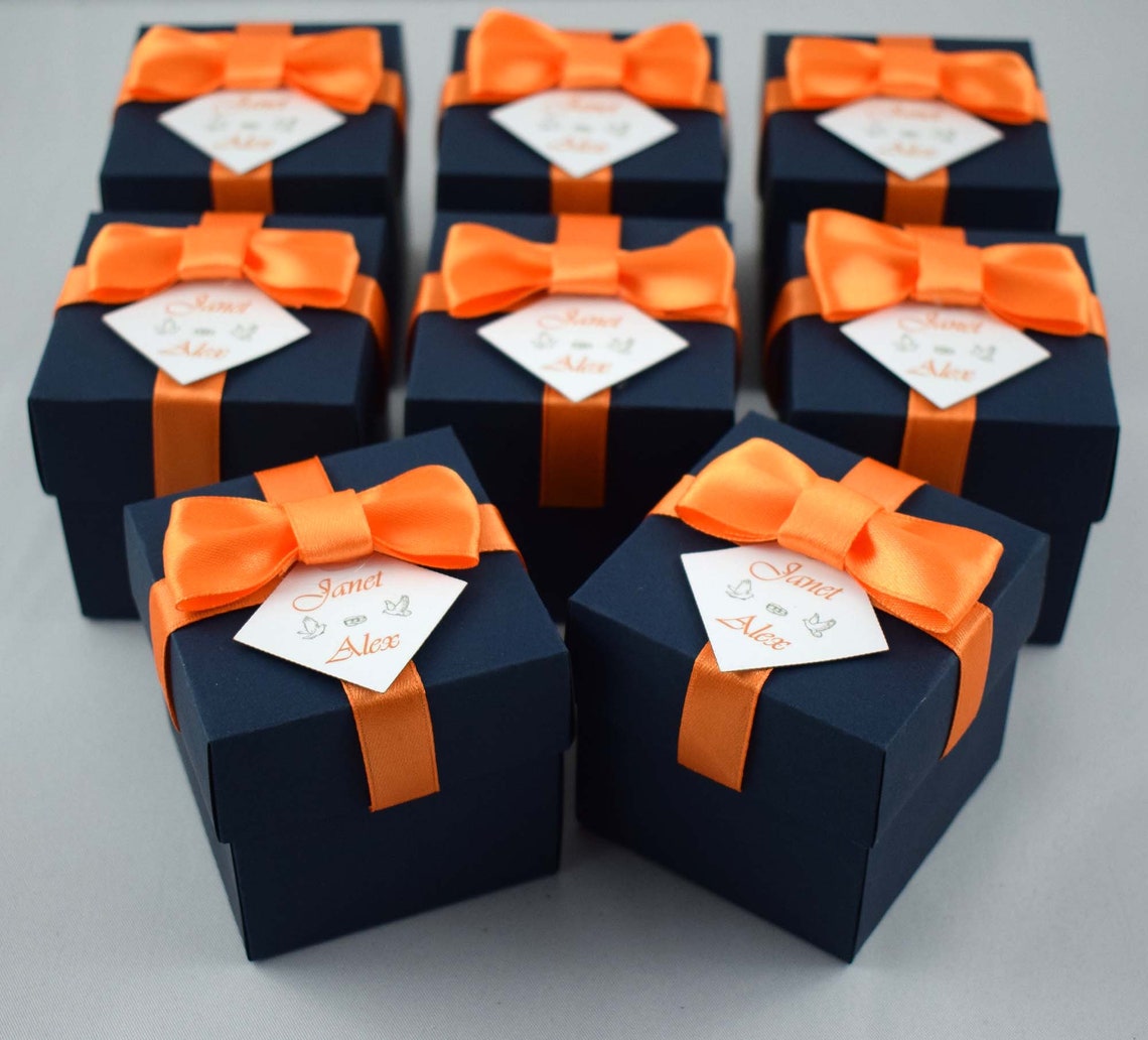 Navy Blue Boxes Personalized Wedding Boxes Navy Favor Boxes Etsy