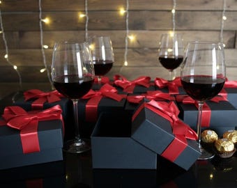 Personalized Black Gift Boxes with Custom Ribbon & Label | Elegant Favor Boxes | Multiple Sizes Available