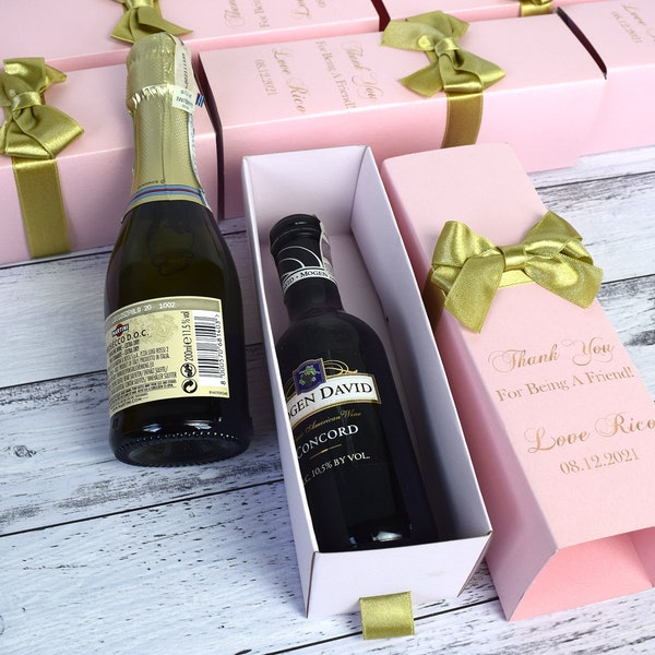 Mini caja de champán Cajas de vino de boda, cajas de favores de boda, caja de regalos personalizada, cajas de favores de fiesta, caja de regalo larga de caja de vino,