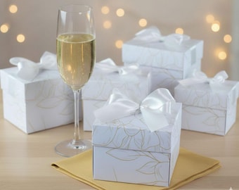 White Floral Favor Boxes, Custom Ribbon, Party Gift Box