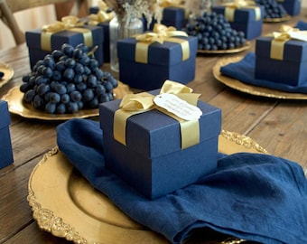 Navy Gift Box with Ribbon, Personalized Party Favor