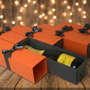 Orange Cardboard Wine Gift Box, Gray Ribbon, Bridesmaid Favor