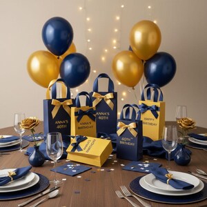 Personalized Navy Blue & Matte Gold Gift Bags – Three Sizes Available image 2