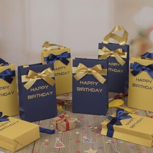 Personalized Navy Blue & Matte Gold Gift Bags – Three Sizes Available image 3