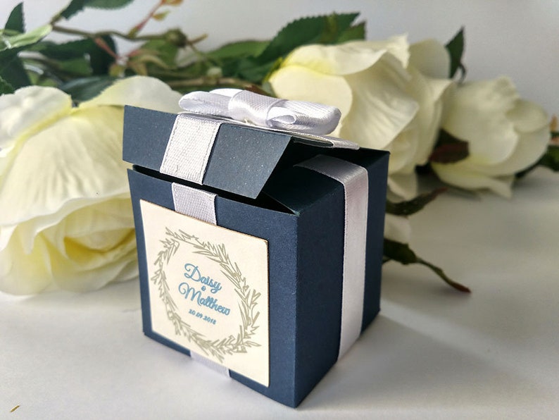Navy Blue Box Wedding Favor Box Custom Personalized Wedding Etsy