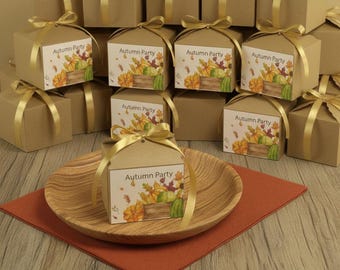 Autumn Kraft Gift Box with Ribbon, Personalized Label