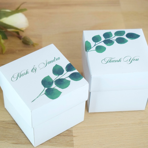 Favor Boxes, box with a green olive branch, White boxes, Wedding gifts for guests, Candy Boxes, wedding thank you boxes, Custom boxes