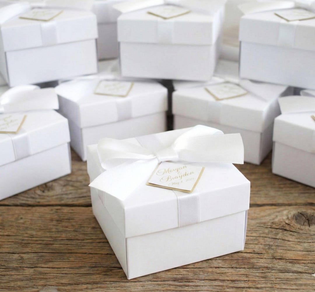 Custom Wedding Favor Boxes: Ivory or White With Ribbon - Etsy