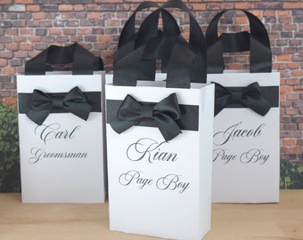 Personalized Wedding Favor Bags, Elegant White Gift Bags with Ribbon