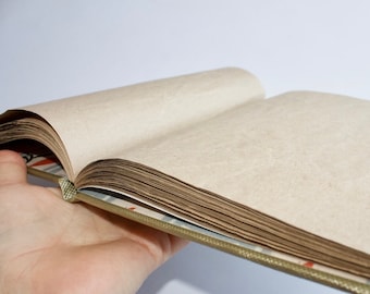Casebound Notebook with Gold Cover, Red Tulip and Grey Geometric Endpapers