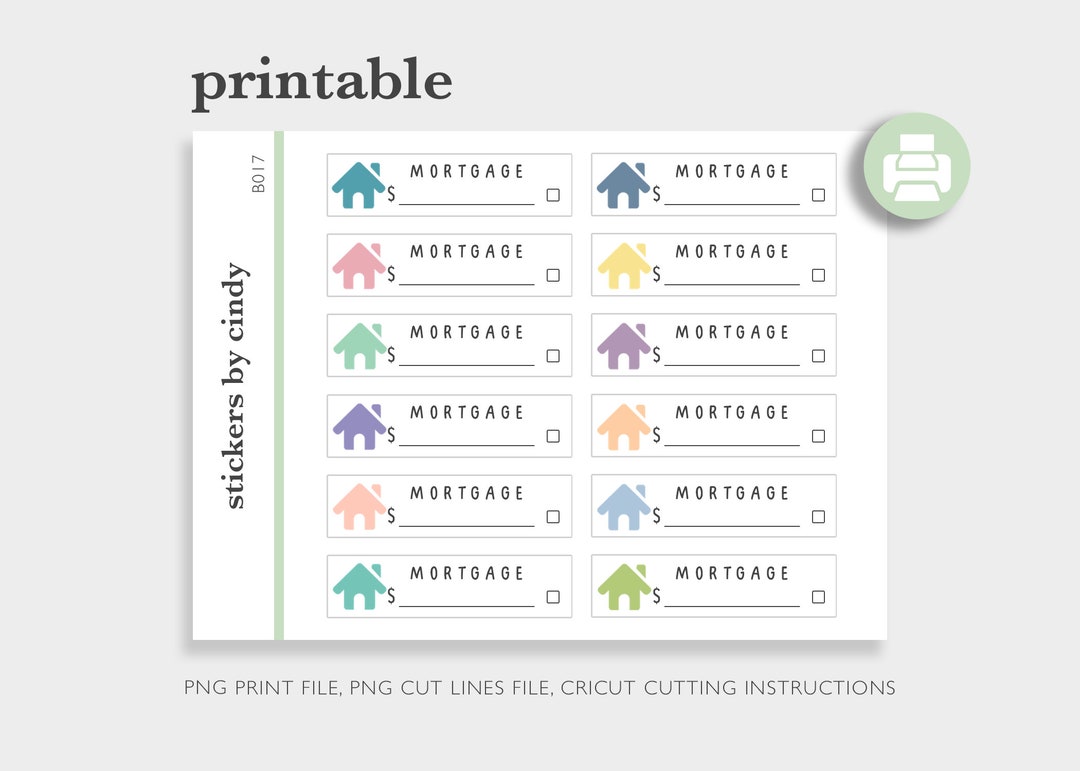 Mortgage Bill Due Printable Stickers Home Loan Erin Condren Planner - Etsy
