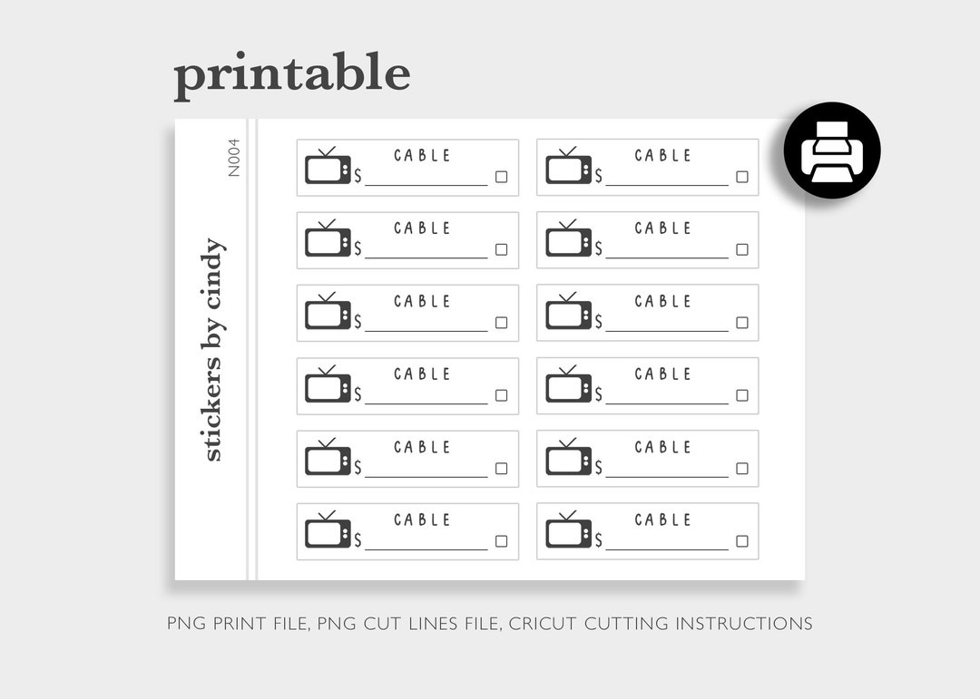 Cable TV Bill Due Printable Stickers Erin Condren Planner Etsy