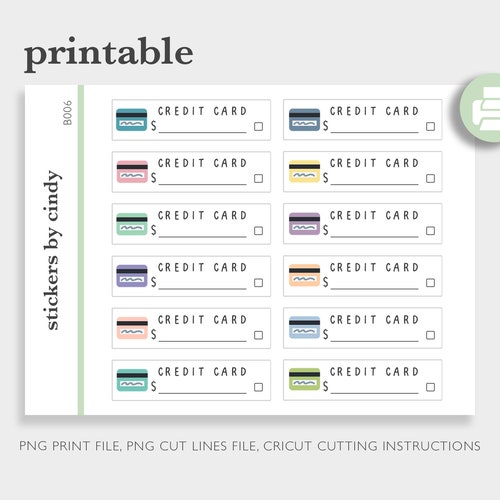 Credit Card Bill Due Printable Stickers Erin Condren Planner Etsy