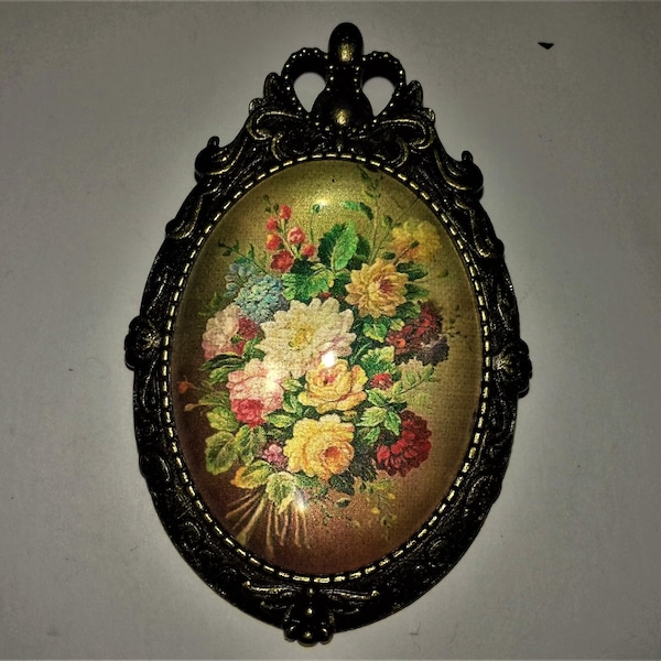 Broche Ancienne Bouquet De Fleurs Micro Mosaïque Style Murano - Bon état