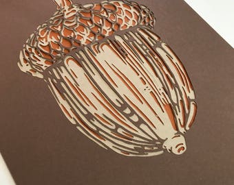 Acorn Papercut Art Print 8x10