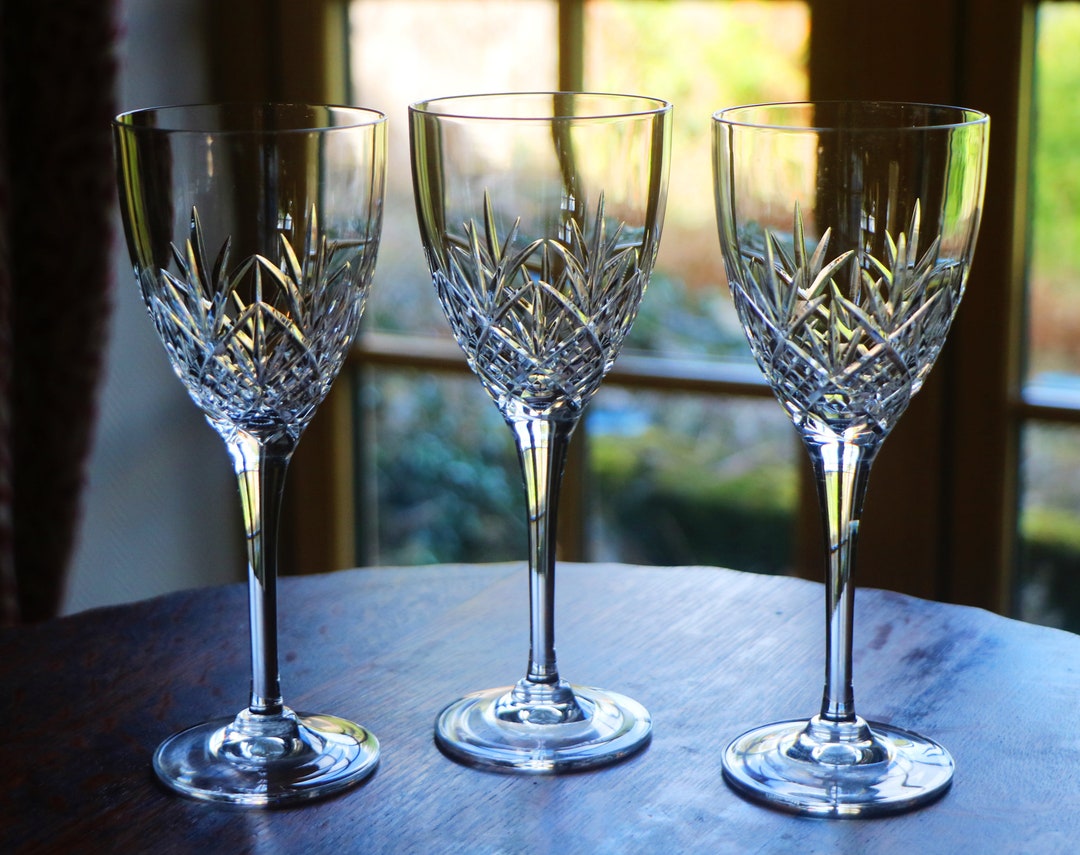 Three Vintage Royal Doulton Wine Glasses, Hand Made and Hand Cut Lead Crystal Glasses for Wine